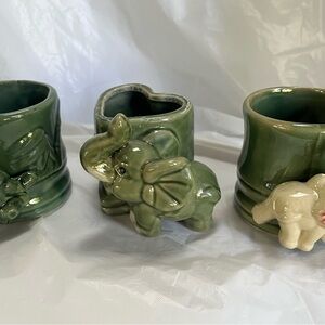 Set of Three Succulent planters , Elephants and Frog